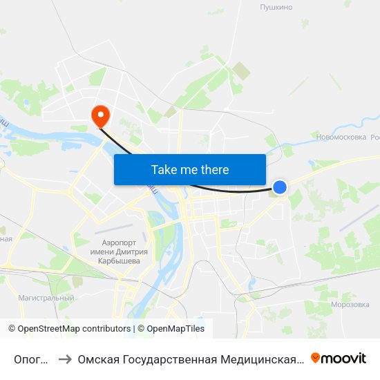 Опогат-9 to Омская Государственная Медицинская Академия map