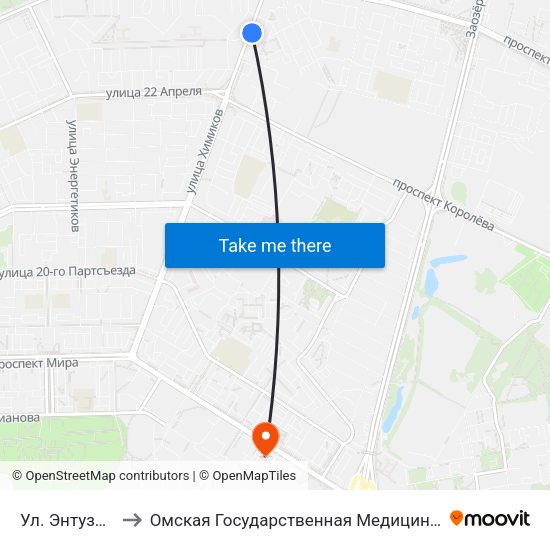 Ул. Энтузиастов to Омская Государственная Медицинская Академия map