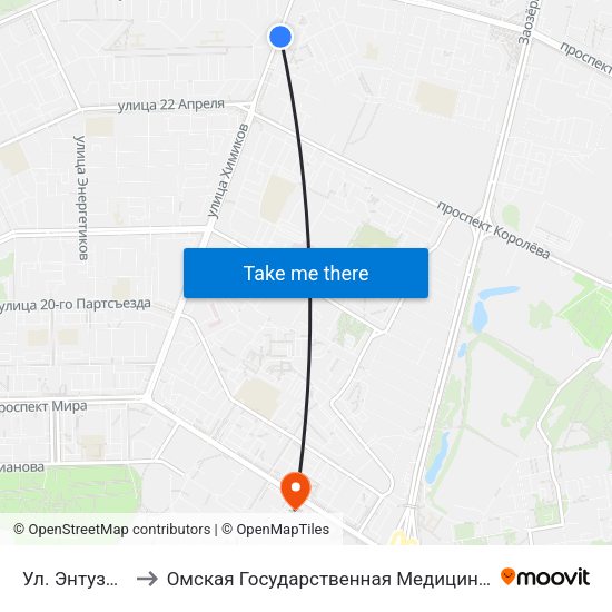 Ул. Энтузиастов to Омская Государственная Медицинская Академия map