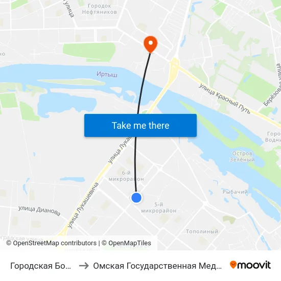 Городская Больница №1 to Омская Государственная Медицинская Академия map