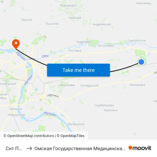 Снт Полёт to Омская Государственная Медицинская Академия map