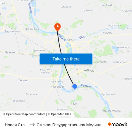 Новая Станица-1 to Омская Государственная Медицинская Академия map
