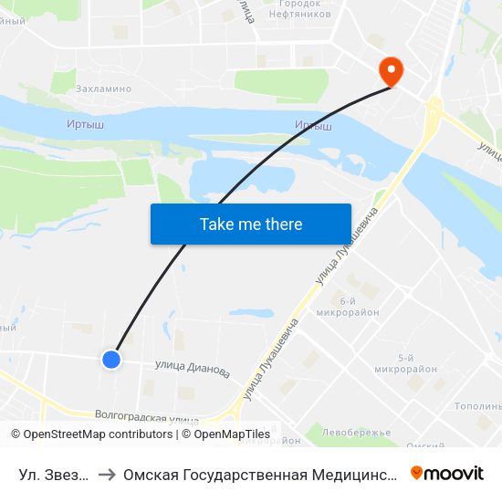 Ул. Звездная to Омская Государственная Медицинская Академия map
