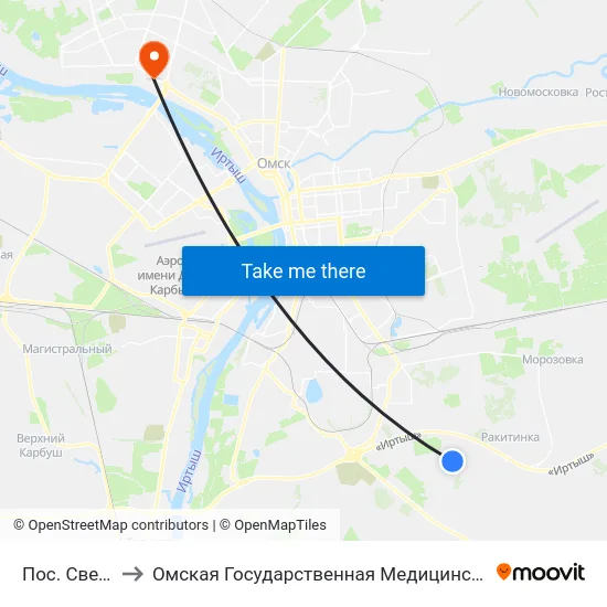 Пос. Светлый to Омская Государственная Медицинская Академия map