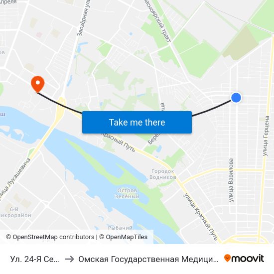 Ул. 24-Я Северная to Омская Государственная Медицинская Академия map