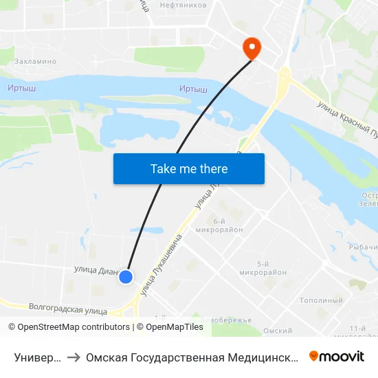 Универсам to Омская Государственная Медицинская Академия map