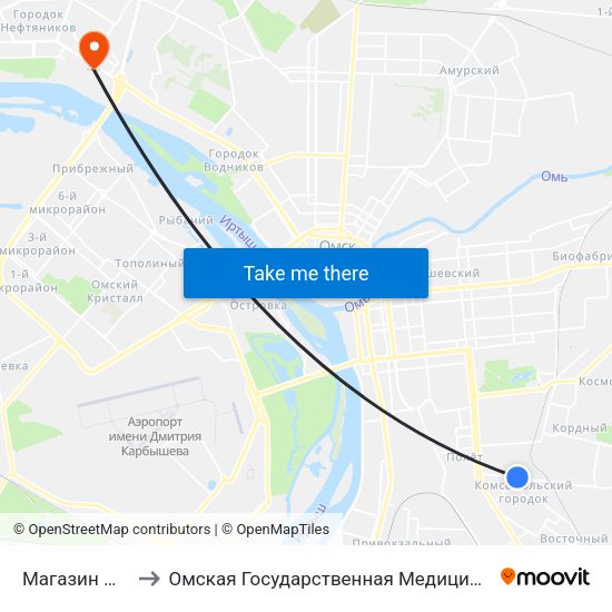 Магазин Фиалка to Омская Государственная Медицинская Академия map