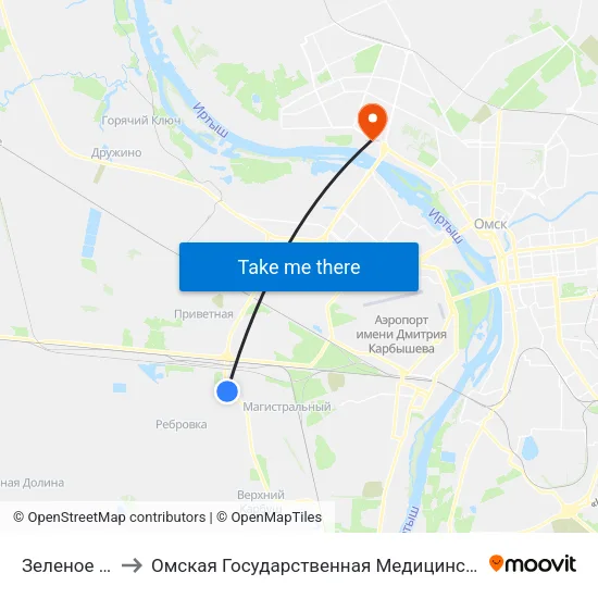 Зеленое Поле to Омская Государственная Медицинская Академия map