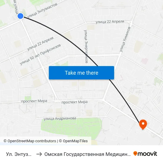Ул. Энтузиастов to Омская Государственная Медицинская Академия map