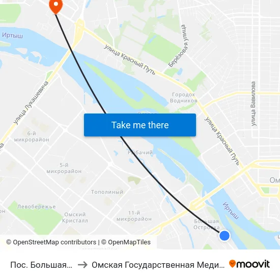 Пос. Большая Островка to Омская Государственная Медицинская Академия map