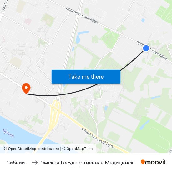 Сибниисхоз to Омская Государственная Медицинская Академия map