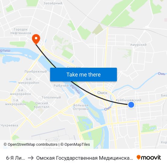 6-Я Линия to Омская Государственная Медицинская Академия map