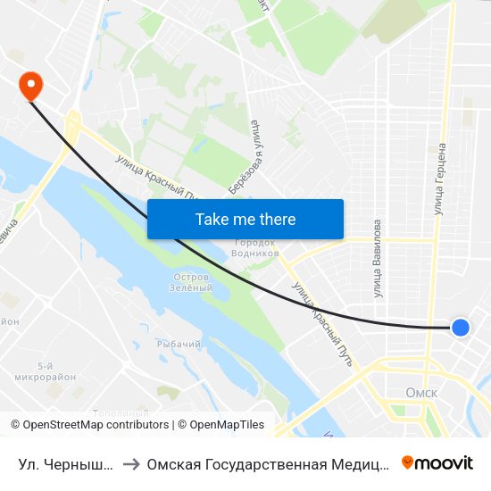 Ул. Чернышевского to Омская Государственная Медицинская Академия map