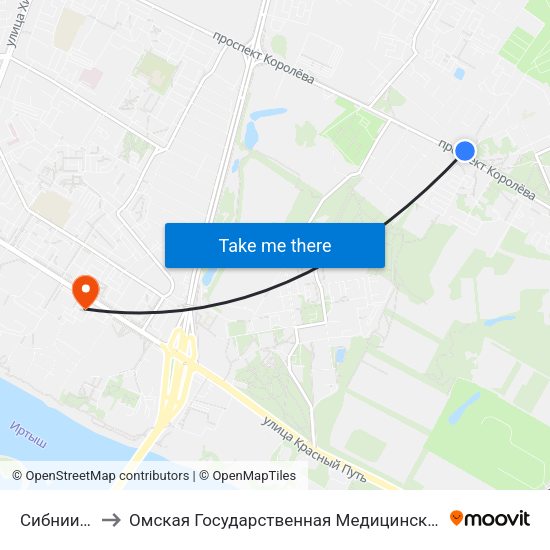 Сибниисхоз to Омская Государственная Медицинская Академия map