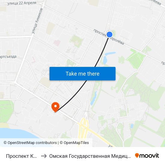 Проспект Королева to Омская Государственная Медицинская Академия map