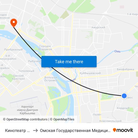 Кинотеатр Космос to Омская Государственная Медицинская Академия map