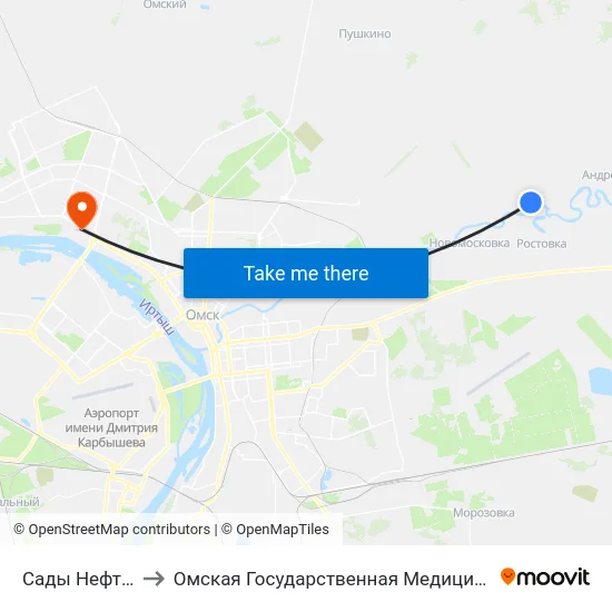 Сады Нефтяник-2 to Омская Государственная Медицинская Академия map