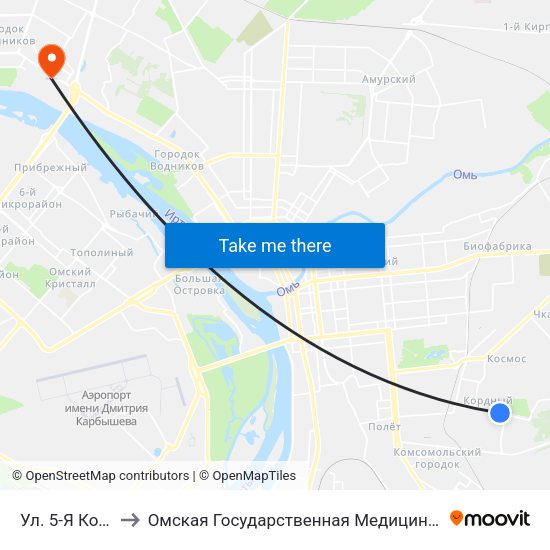 Ул. 5-Я Кордная to Омская Государственная Медицинская Академия map