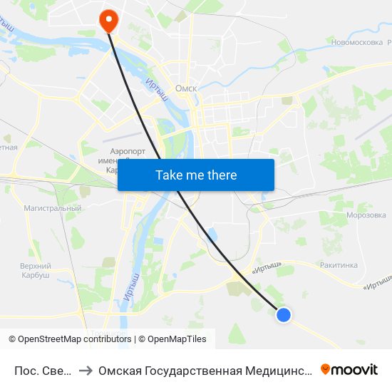 Пос. Светлый to Омская Государственная Медицинская Академия map