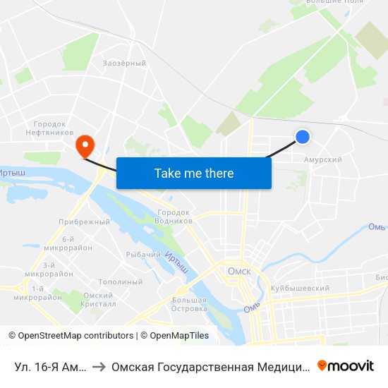 Ул. 16-Я Амурская to Омская Государственная Медицинская Академия map