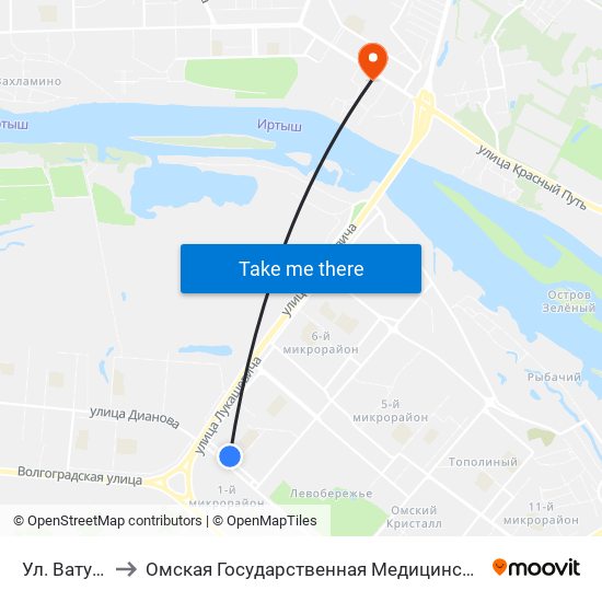 Ул. Ватутина to Омская Государственная Медицинская Академия map