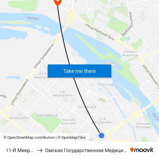 11-Й Микрорайон to Омская Государственная Медицинская Академия map