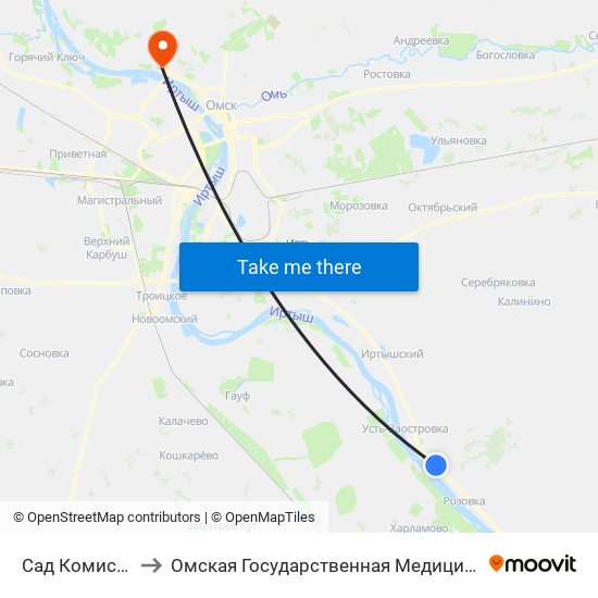 Сад Комиссарова to Омская Государственная Медицинская Академия map
