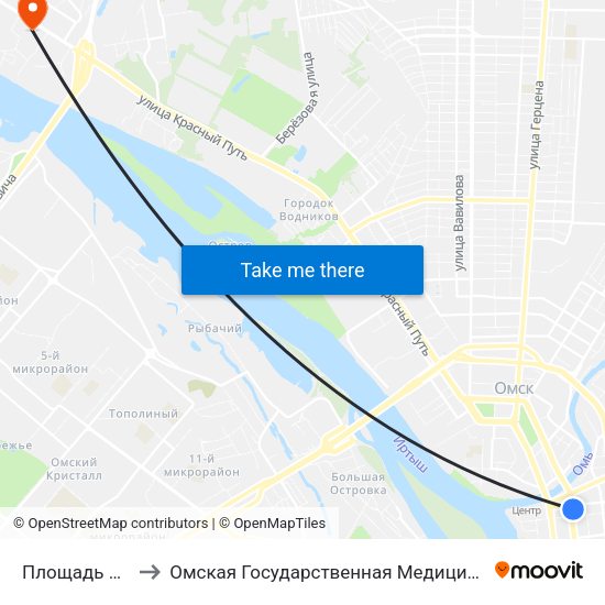 Площадь Ленина to Омская Государственная Медицинская Академия map