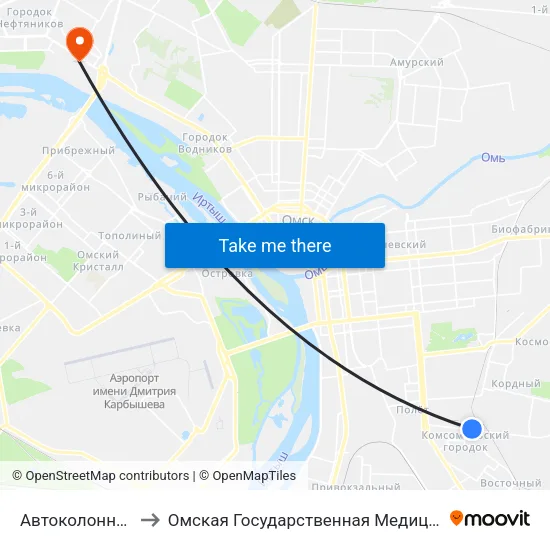 Автоколонна №1253 to Омская Государственная Медицинская Академия map