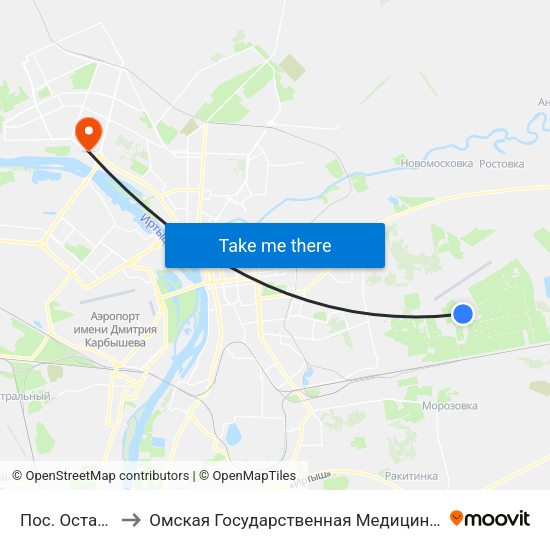 Пос. Осташково to Омская Государственная Медицинская Академия map