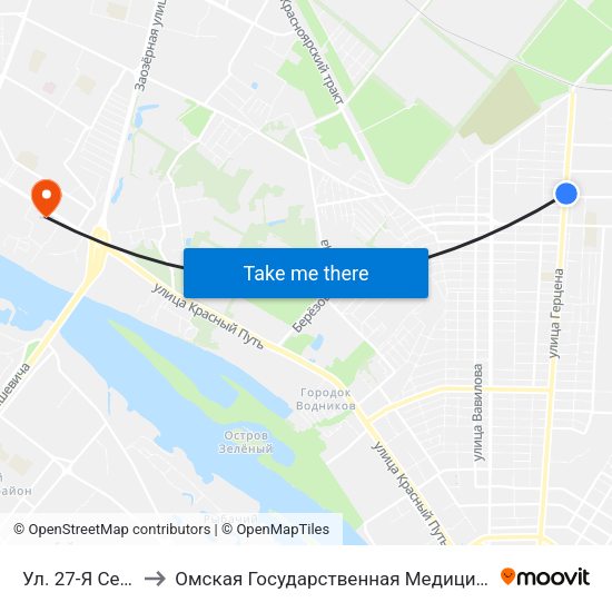 Ул. 27-Я Северная to Омская Государственная Медицинская Академия map