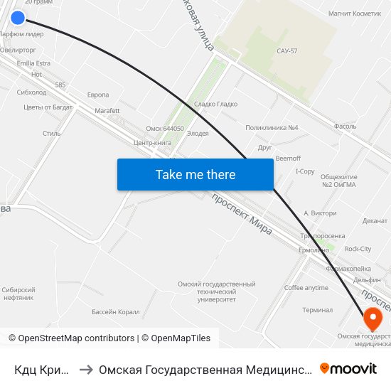 Кдц Кристалл to Омская Государственная Медицинская Академия map
