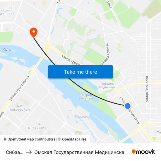 Сибзавод to Омская Государственная Медицинская Академия map