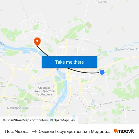 Пос. Чкаловский to Омская Государственная Медицинская Академия map