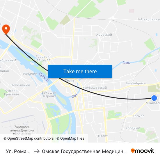 Ул. Романенко to Омская Государственная Медицинская Академия map