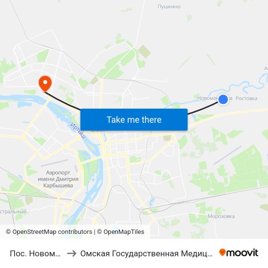 Пос. Новомосковка to Омская Государственная Медицинская Академия map