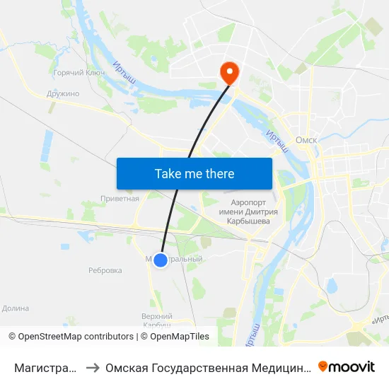 Магистральный to Омская Государственная Медицинская Академия map