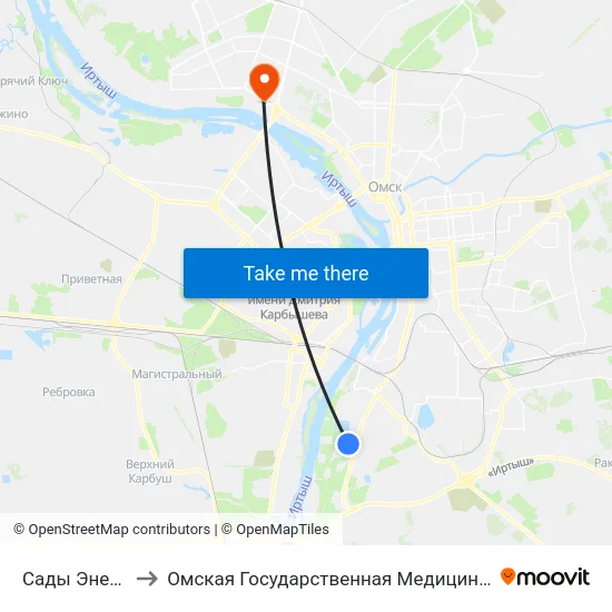 Сады Энергетик to Омская Государственная Медицинская Академия map