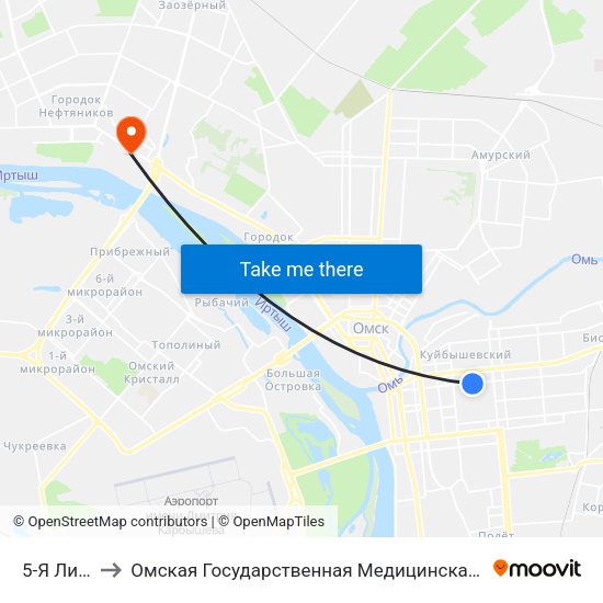 5-Я Линия to Омская Государственная Медицинская Академия map