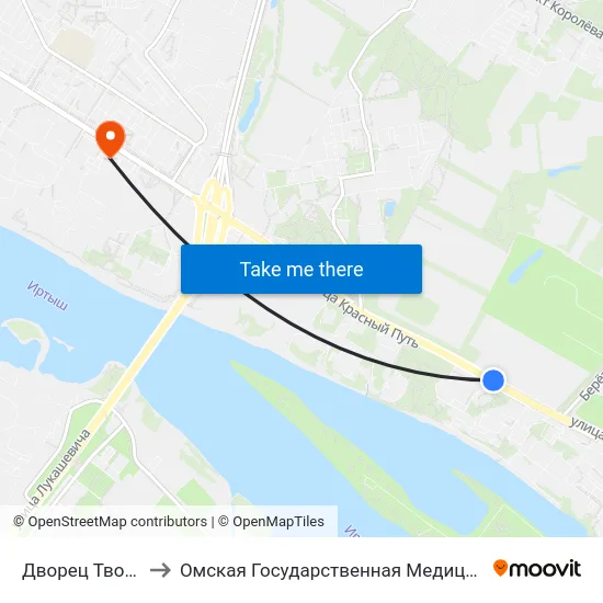 Дворец Творчества to Омская Государственная Медицинская Академия map
