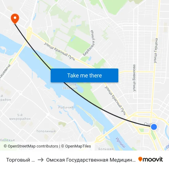 Торговый Центр to Омская Государственная Медицинская Академия map