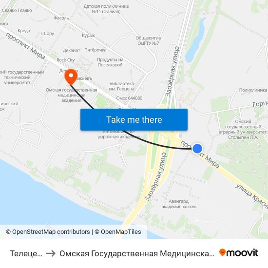 Телецентр to Омская Государственная Медицинская Академия map