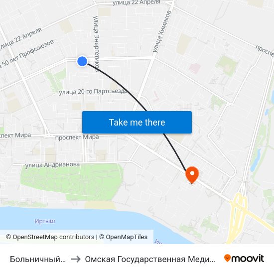 Больничный Городок to Омская Государственная Медицинская Академия map
