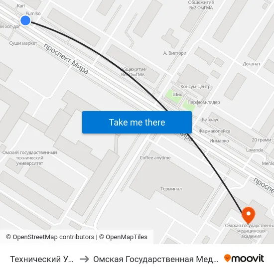 Технический Университет to Омская Государственная Медицинская Академия map
