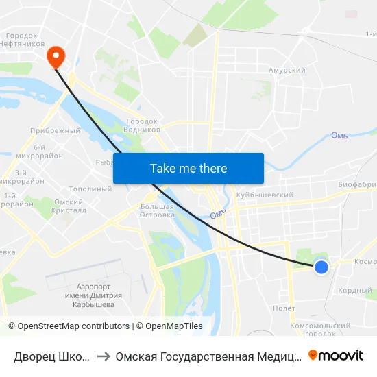Дворец Школьников to Омская Государственная Медицинская Академия map