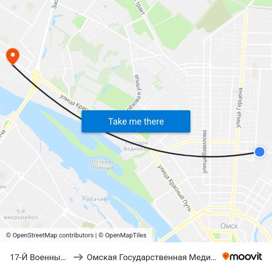 17-Й Военный Городок to Омская Государственная Медицинская Академия map