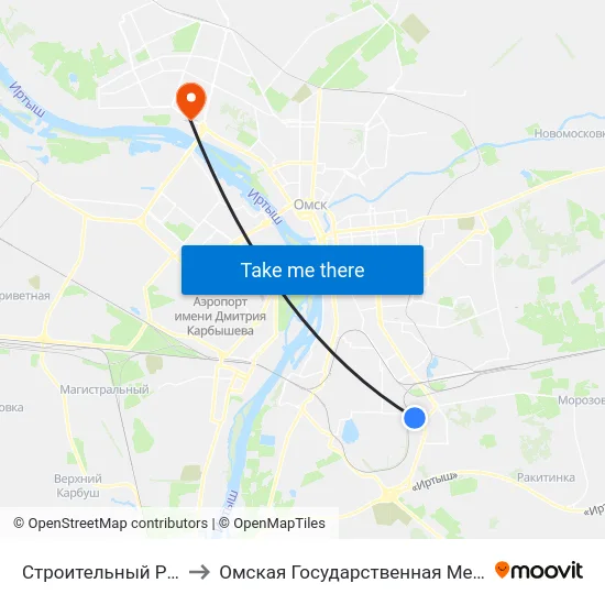 Строительный Рынок Южный to Омская Государственная Медицинская Академия map