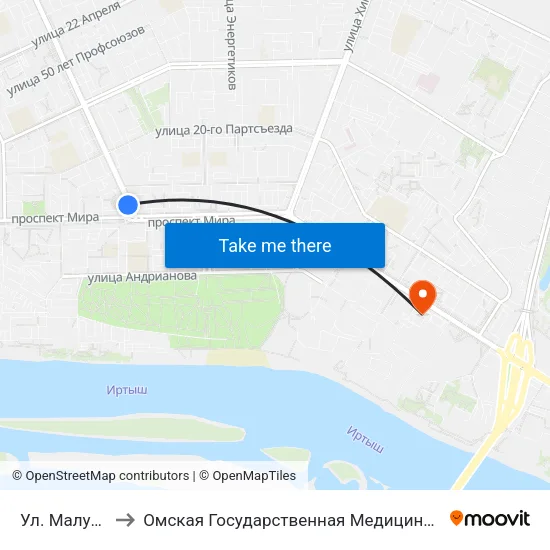 Ул. Малунцева to Омская Государственная Медицинская Академия map