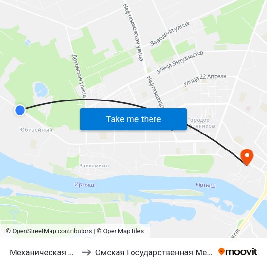 Механическая Колонна №70 to Омская Государственная Медицинская Академия map