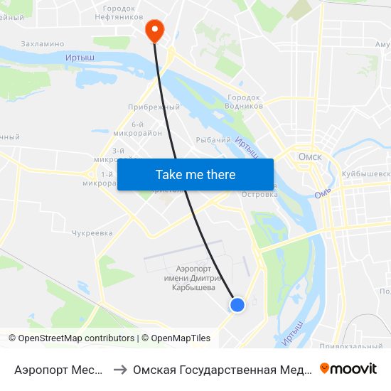 Аэропорт Местных Линий to Омская Государственная Медицинская Академия map